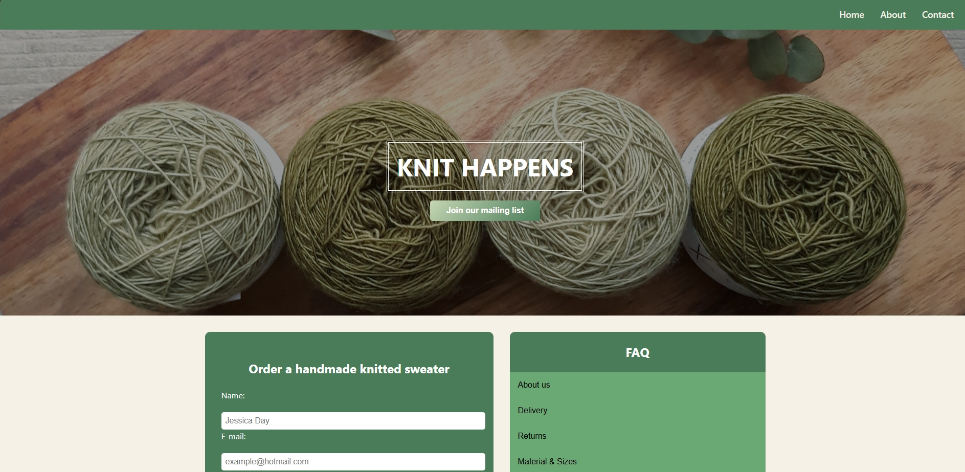 screenshot of business page